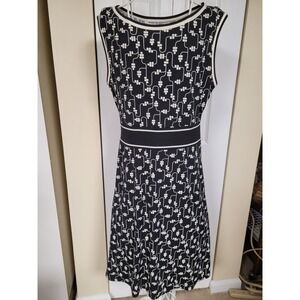 Max Studio Black White Classic Career Floral Sleeveless Fit Flare Dress Size M